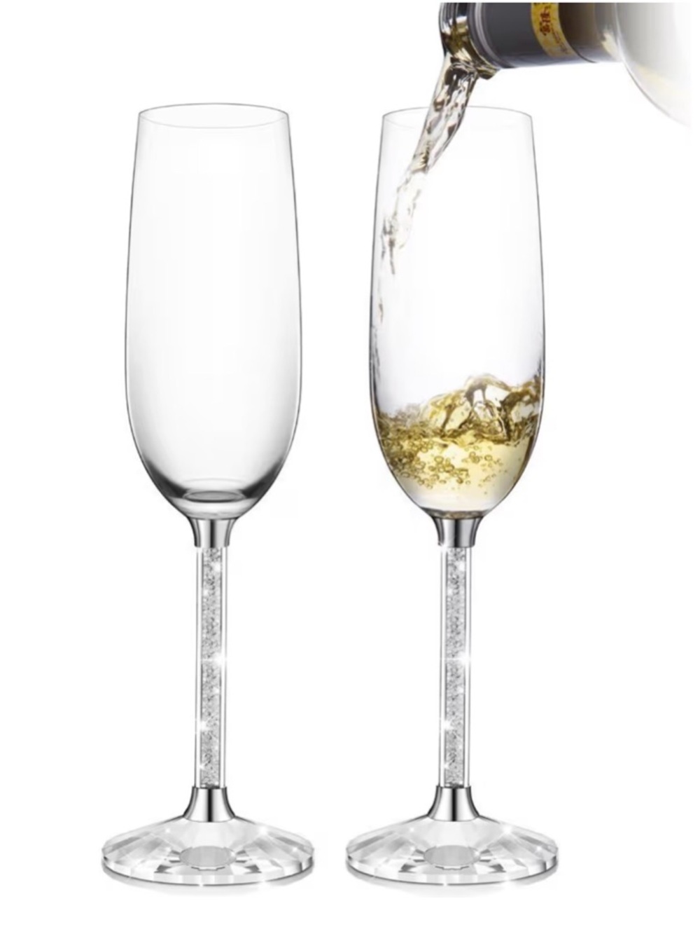 IFOLAINA Champagne Glasses Set of 2 Flutes Lead Free 8 oz w Clear